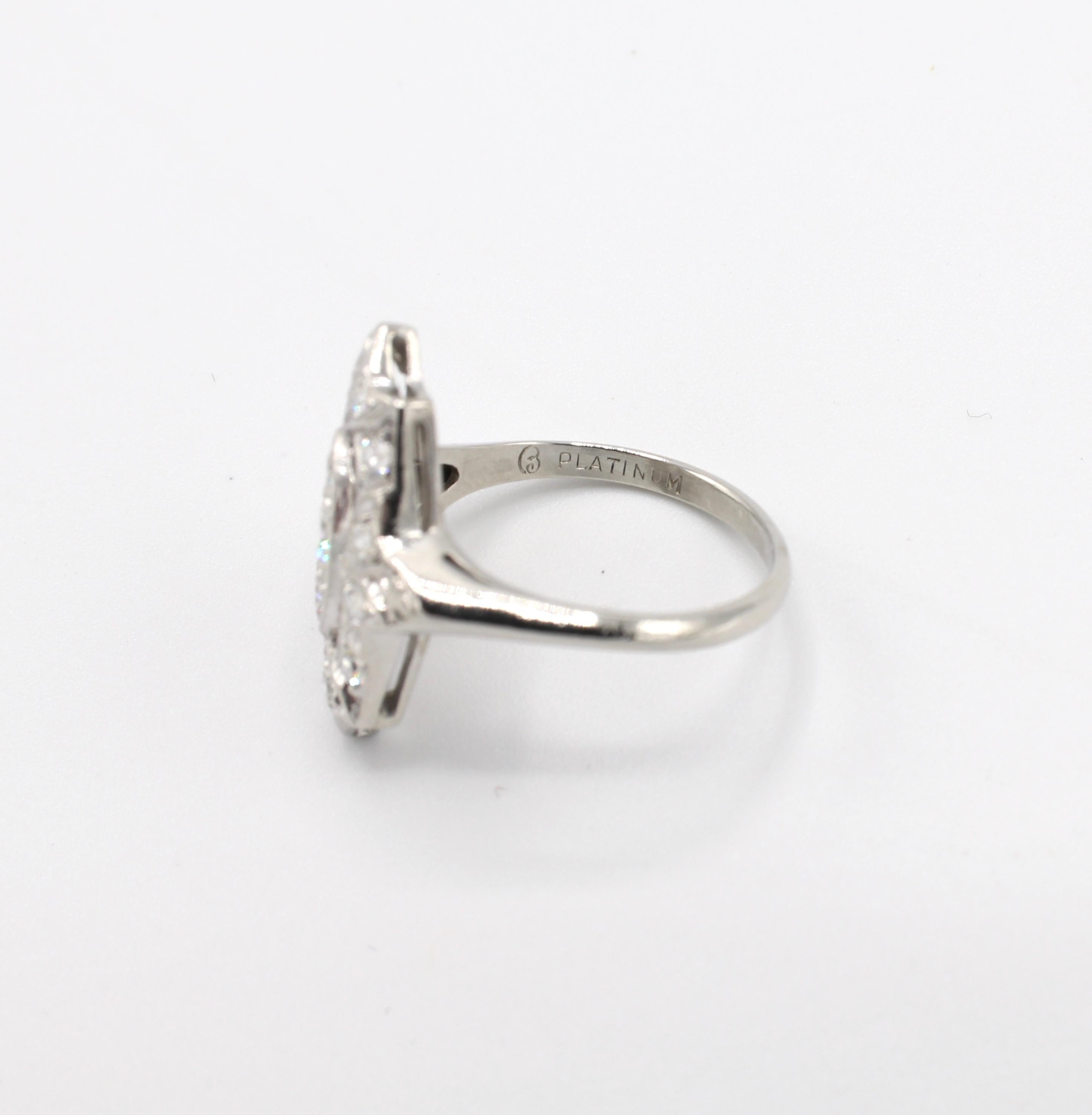 Antique Platinum Art Deco Diamond Navette Ring 1