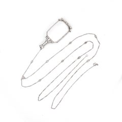 Antique Platinum Art Deco Lorgnette Folding Eye Glasses with Lariat Chain