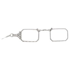 Antike Platin Art Deco Lorgnette klappbare Augengläser mit Lariat Kette, Art déco