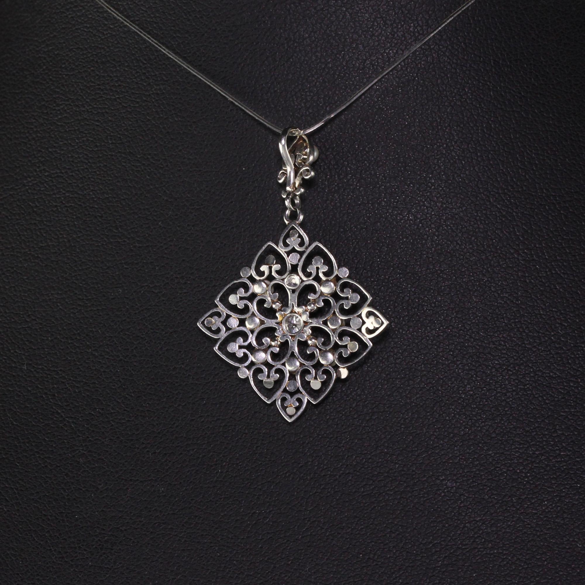 Women's Antique Platinum Art Deco Old European Diamond and Pearl Pendant