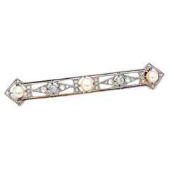 Antique Platinum Bar Pin Featuring Old Mine Cut and Rose Cut Diamonds and Pearls Antique Platinum Bar Pin Featuring Old Mine Cut and Rose Cut Diamonds and Pearls