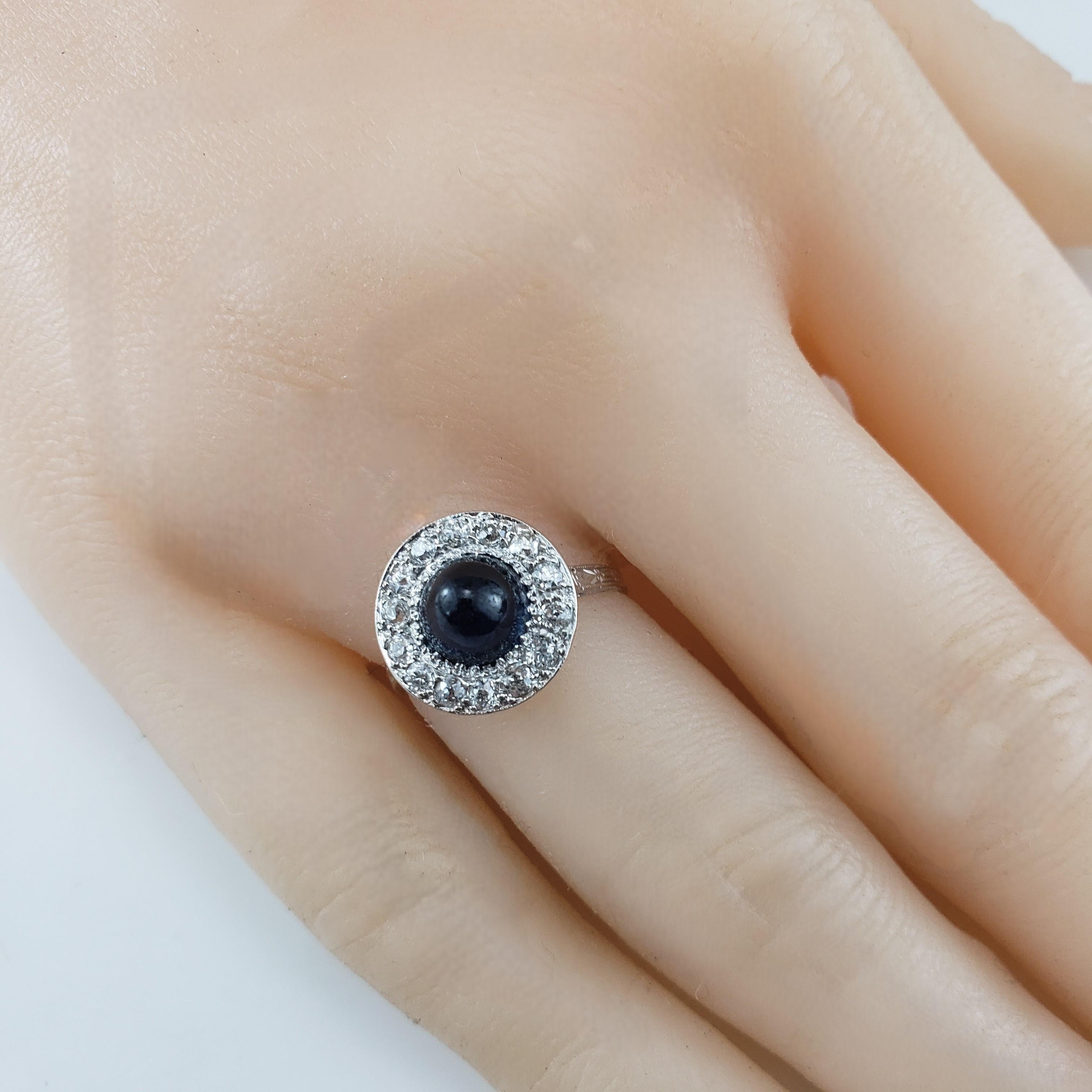 Antique Platinum Cabochon Sapphire and Diamond Ring Size 5 #19850 1