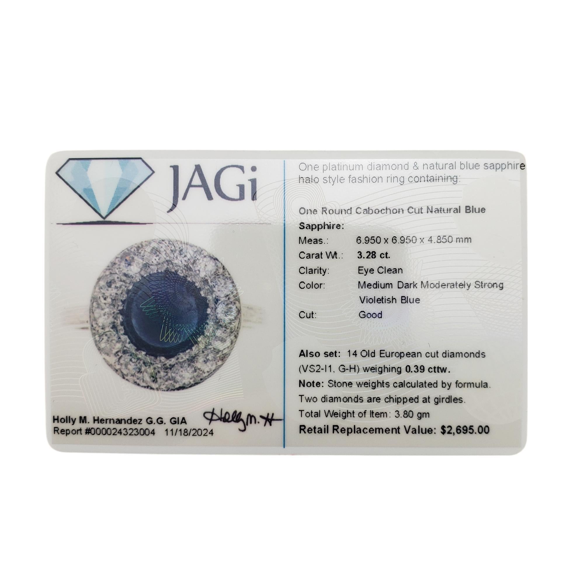 Antique Platinum Cabochon Sapphire and Diamond Ring Size 5 #19850 2
