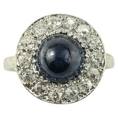 Antique Platinum Cabochon Sapphire and Diamond Ring Size 5 #19850
