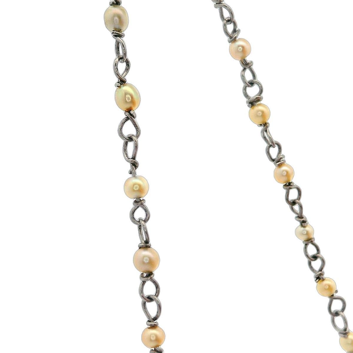 Perlina Antique Platinum Chain with Natural Micro Pearls 58 inches in vendita