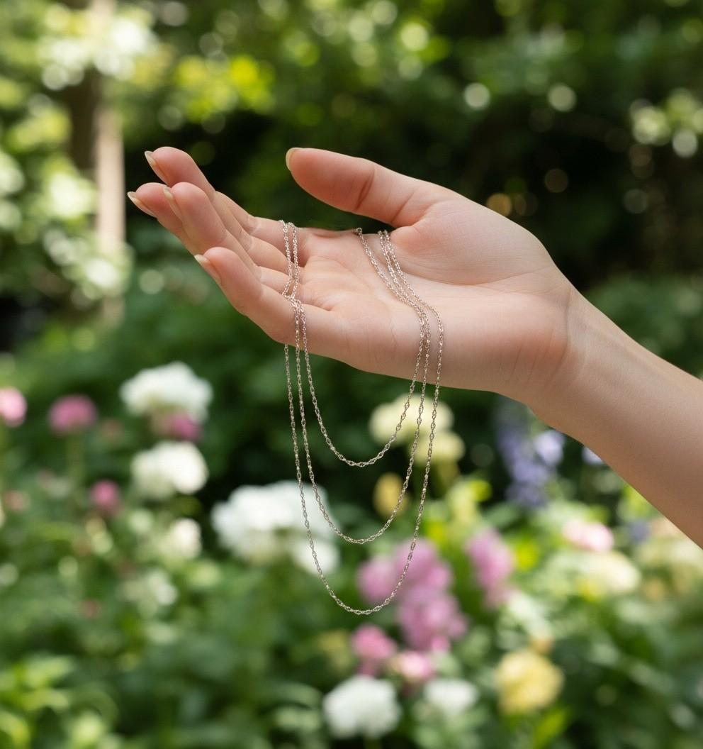 Antique Platinum Chain with Natural Micro Pearls 58 inches in vendita 1