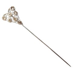 Antique Platinum Champagne Diamond Stick Pin with Rosé Undertones