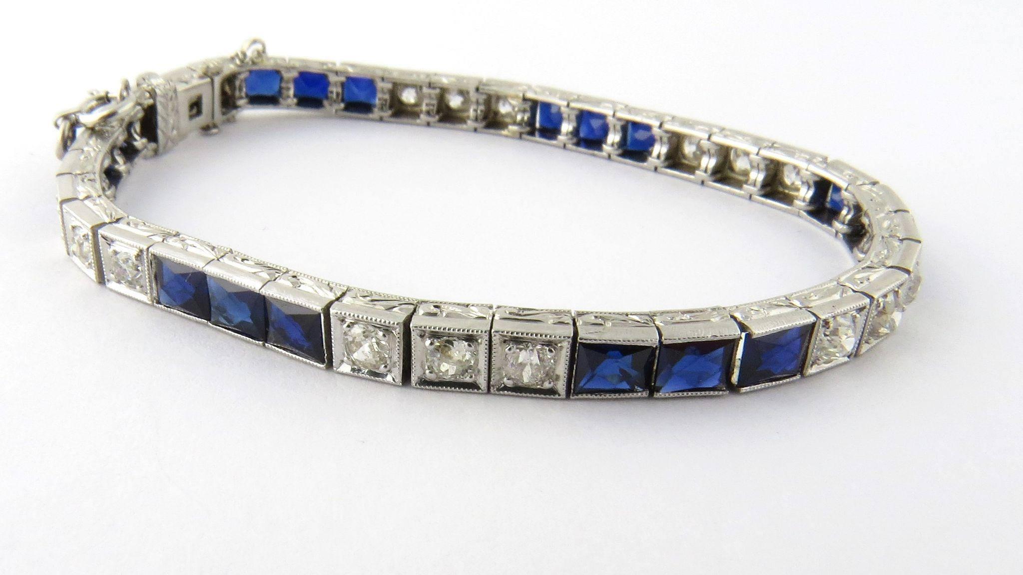 Women's Antique Platinum Diamond and Sapphire Bracelet