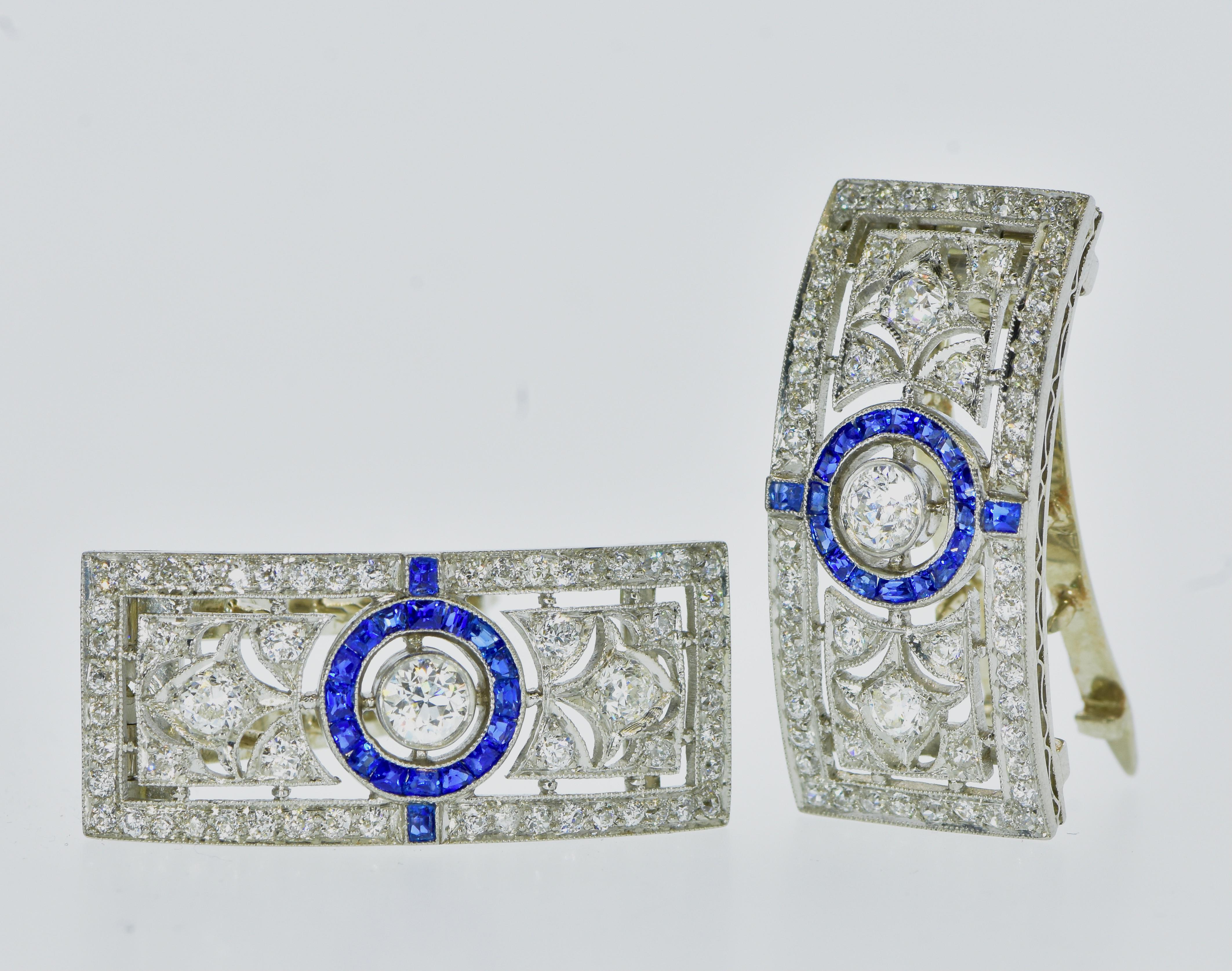 Antique Platinum, Diamond and Sapphire Hair Barrettes, Late Edwardian, c. 1918 5