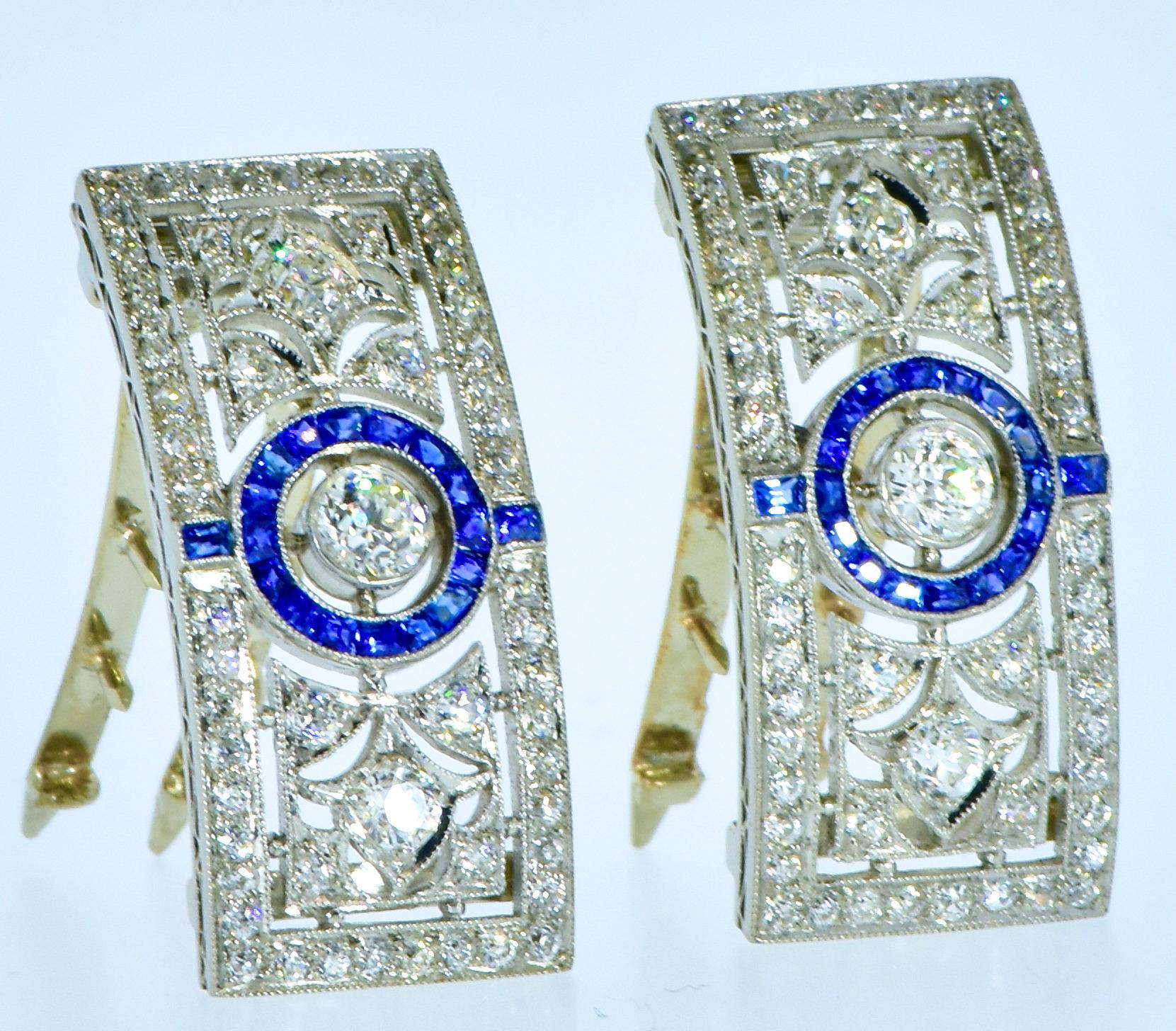 Antique Platinum, Diamond and Sapphire Hair Barrettes, Late Edwardian, c. 1918 In Excellent Condition In Aspen, CO