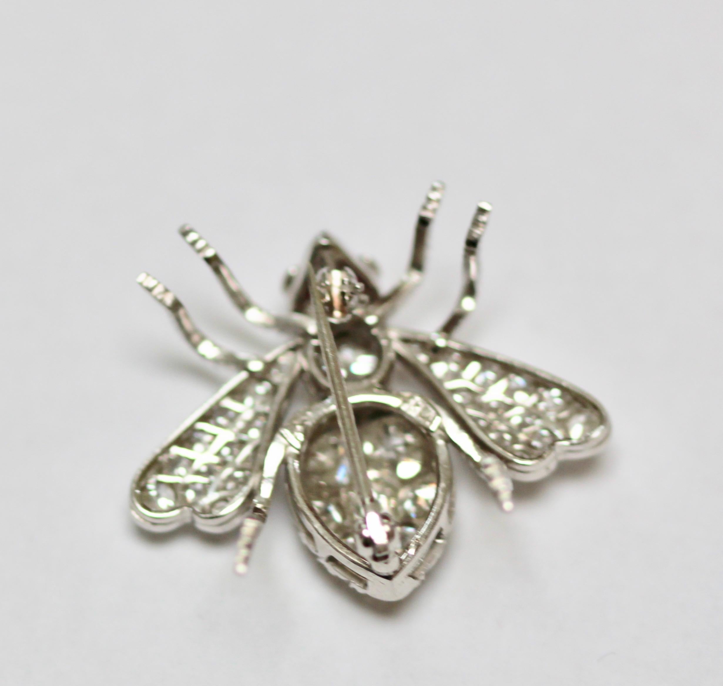 Antique Platinum Diamond Bee Brooch 4