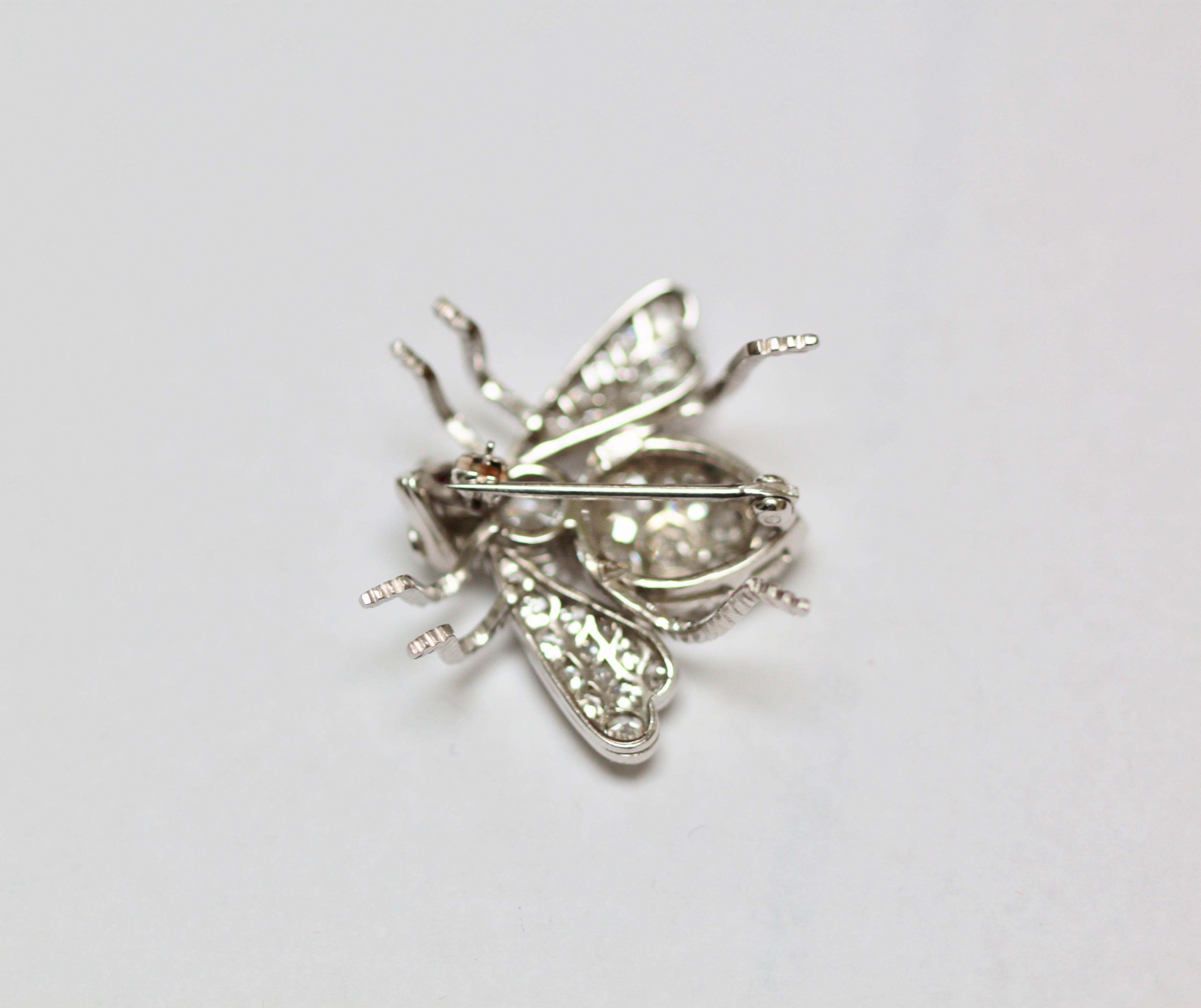 Antique Platinum Diamond Bee Brooch 5