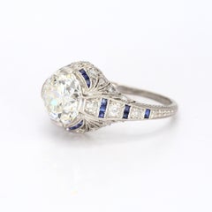 Anello antico in platino con diamanti e zaffiri blu - misura 5