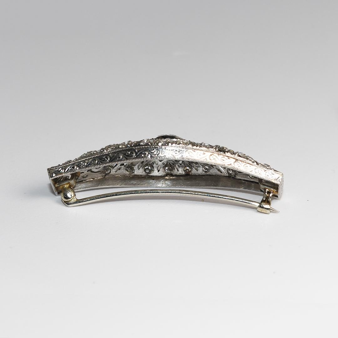Cushion Cut Antique Platinum & Diamond Brooch 1.24ct For Sale