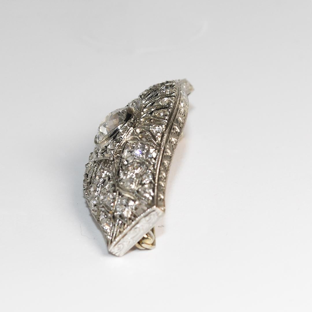 Antique Platinum & Diamond Brooch 1.24ct In Excellent Condition For Sale In Laguna Beach, CA