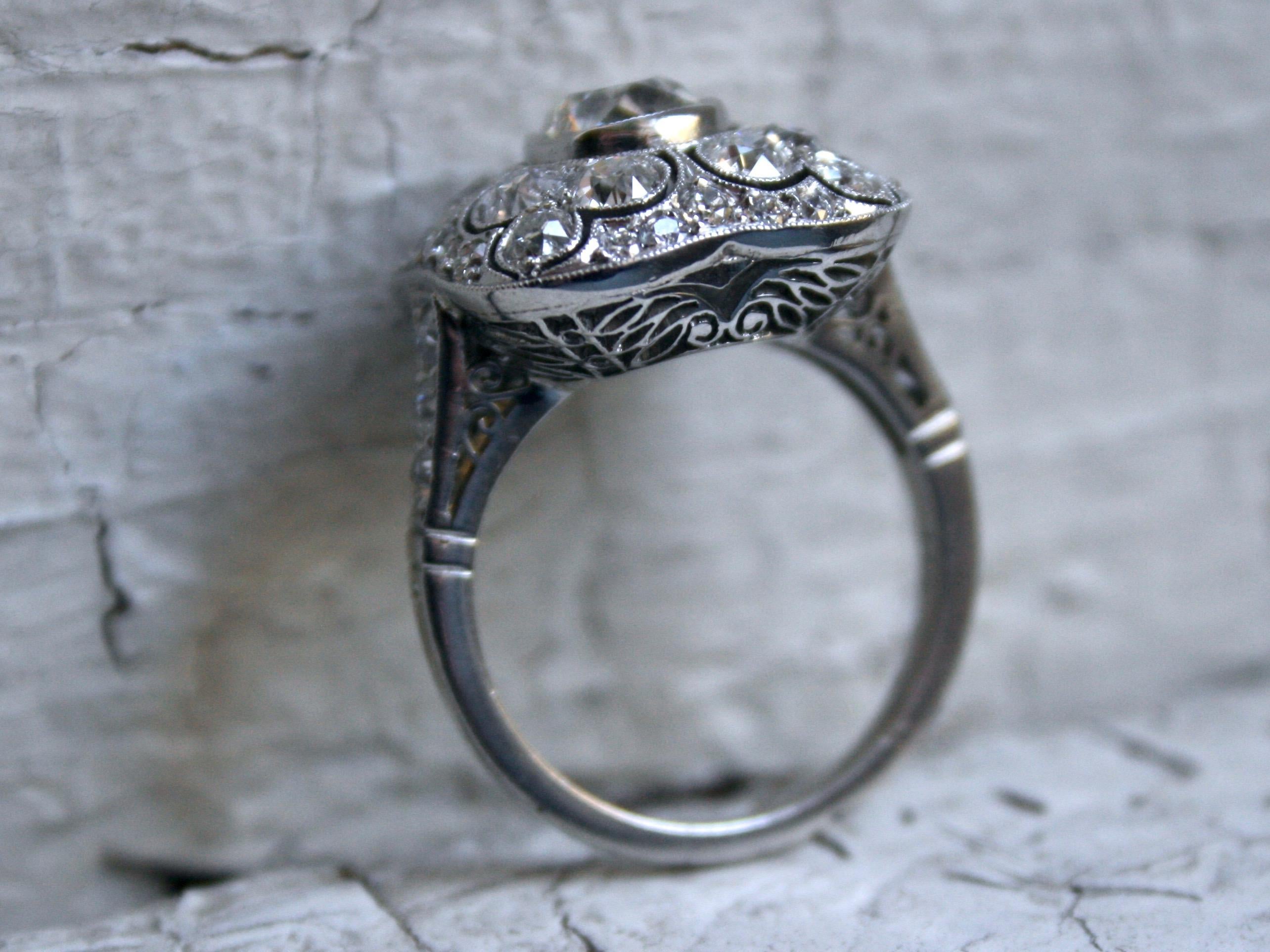 Antique Platinum Diamond Cluster Ring Engagement Ring, 3.88 Carat In Excellent Condition In San Francisco, CA