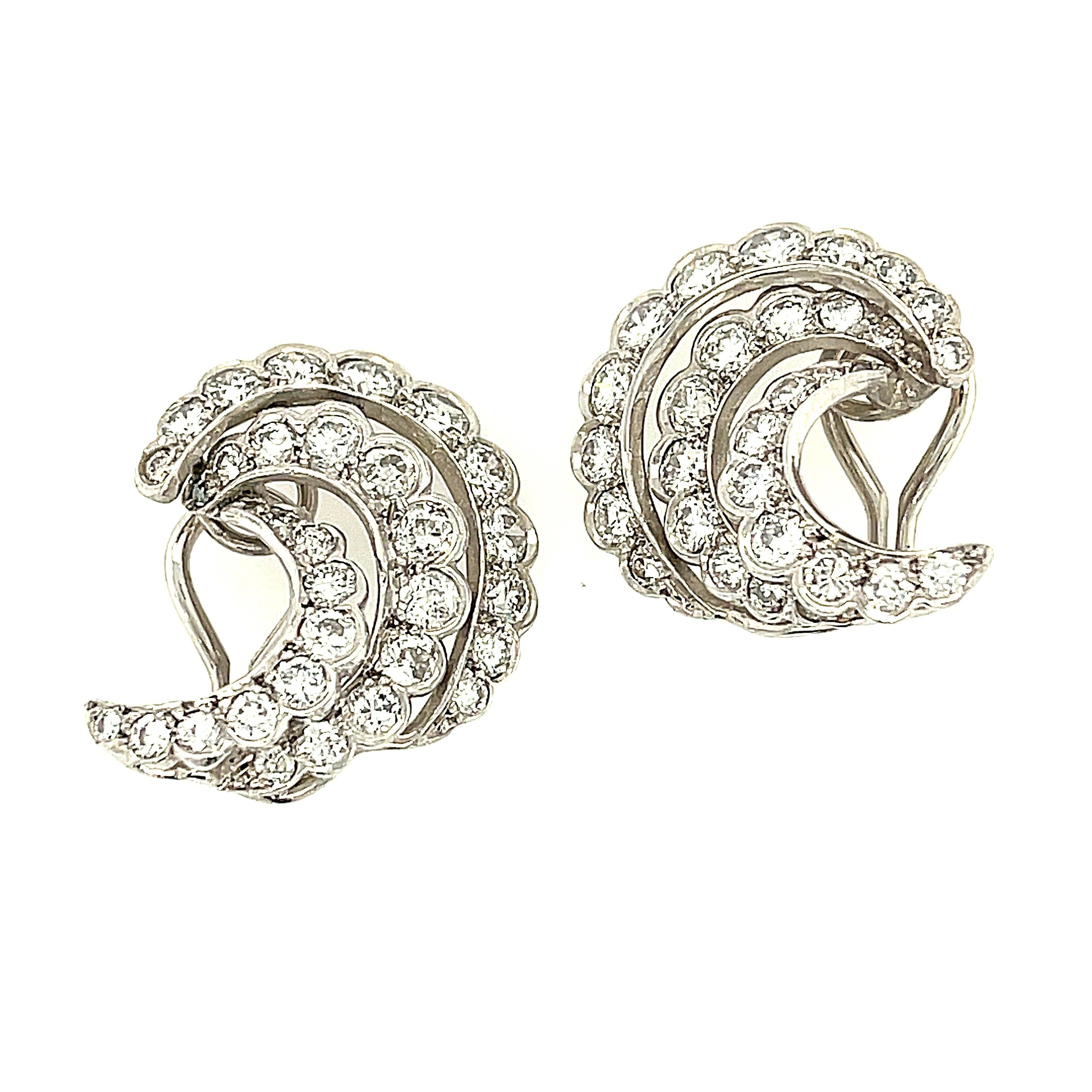 Round Cut Antique Platinum Diamond Crescent Earrings Circa 1930