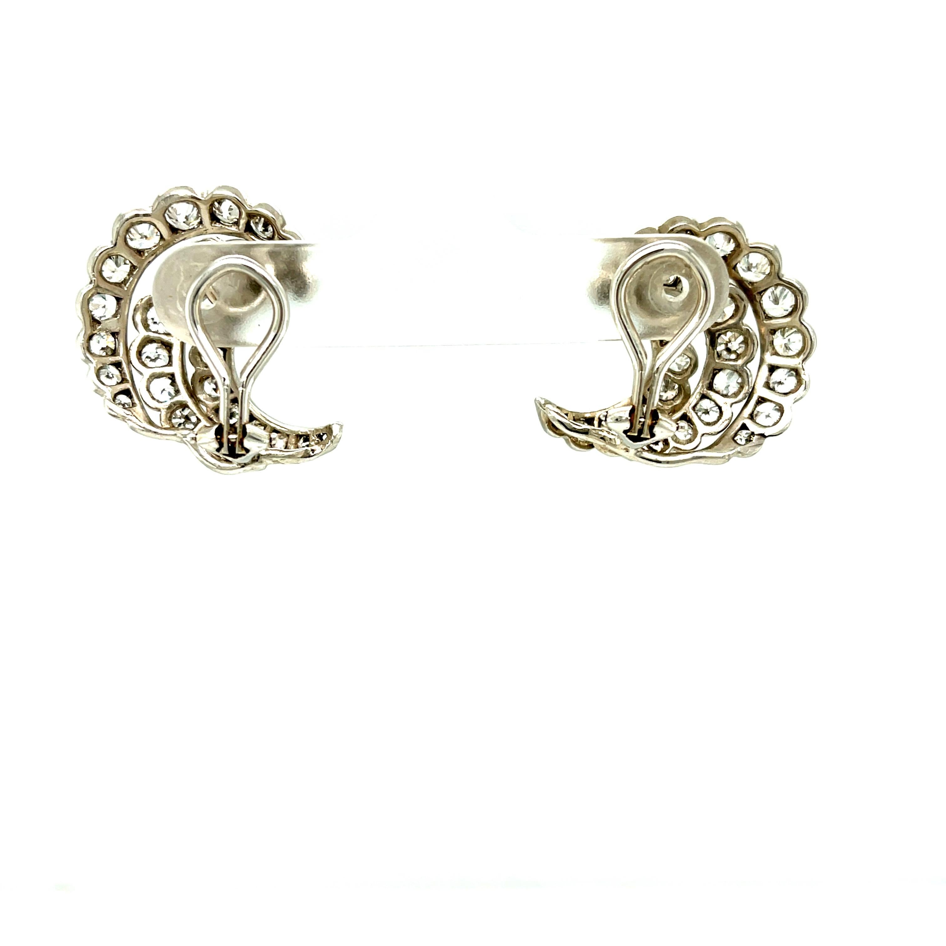 Antique Platinum Diamond Crescent Earrings Circa 1930 In Good Condition In New York, NY