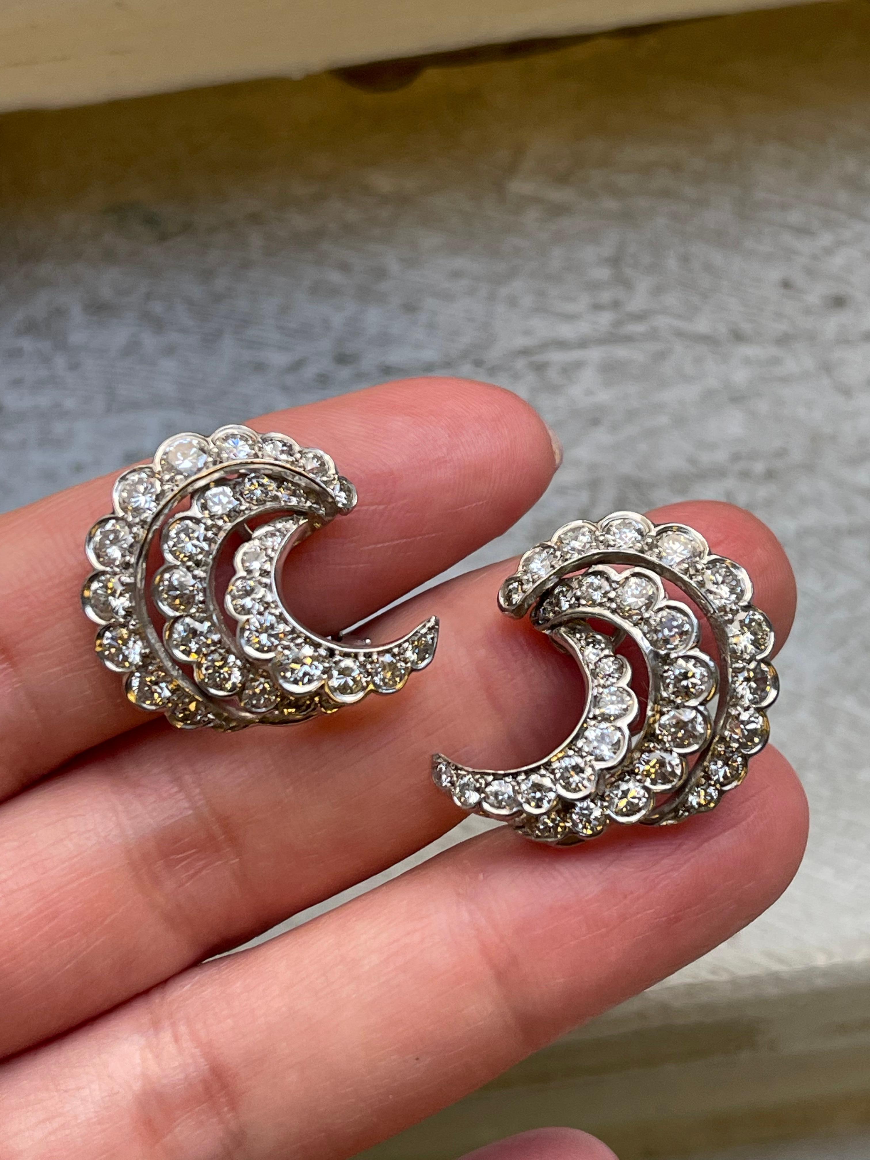 Antique Platinum Diamond Crescent Earrings Circa 1930 1