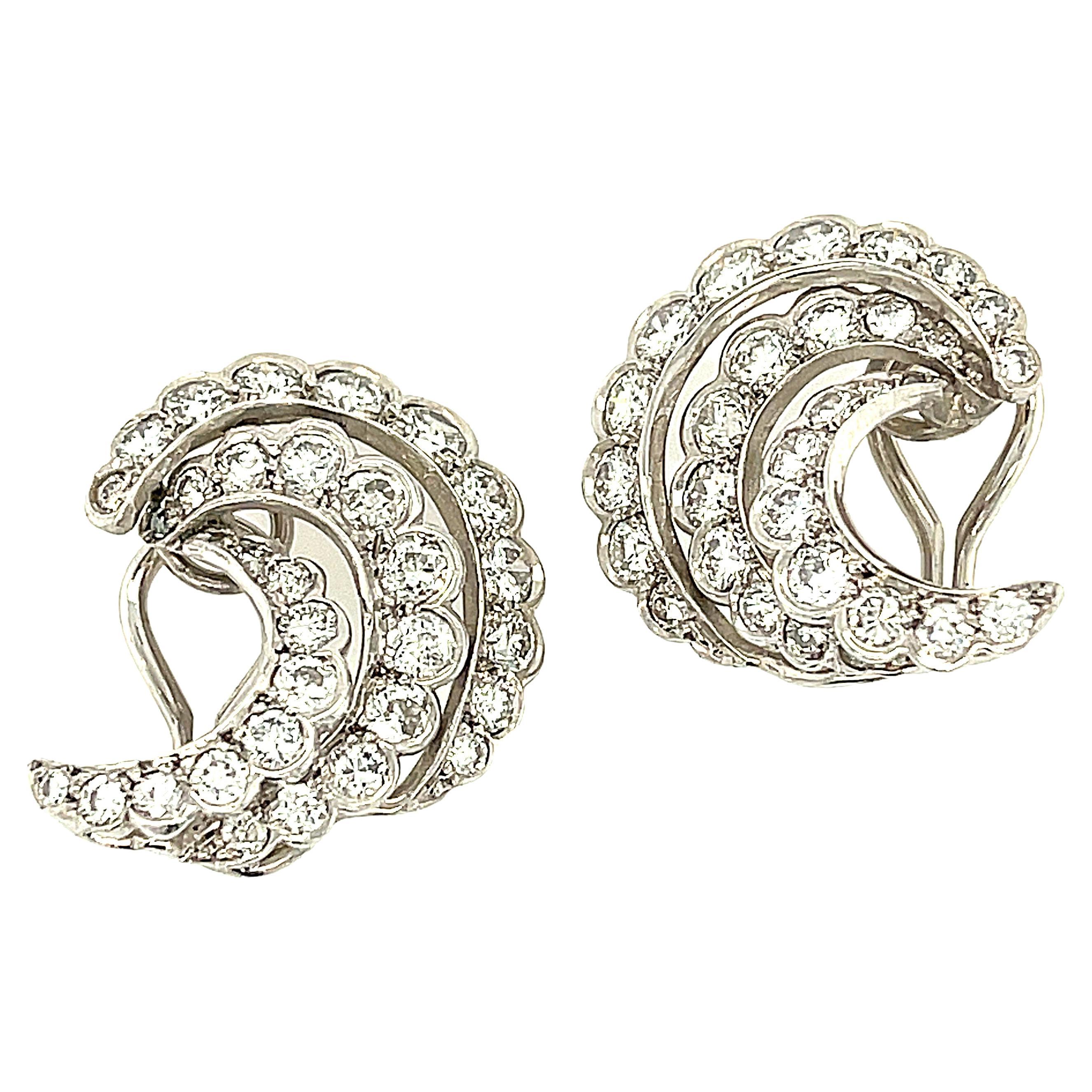 Antique Platinum Diamond Crescent Earrings Circa 1930