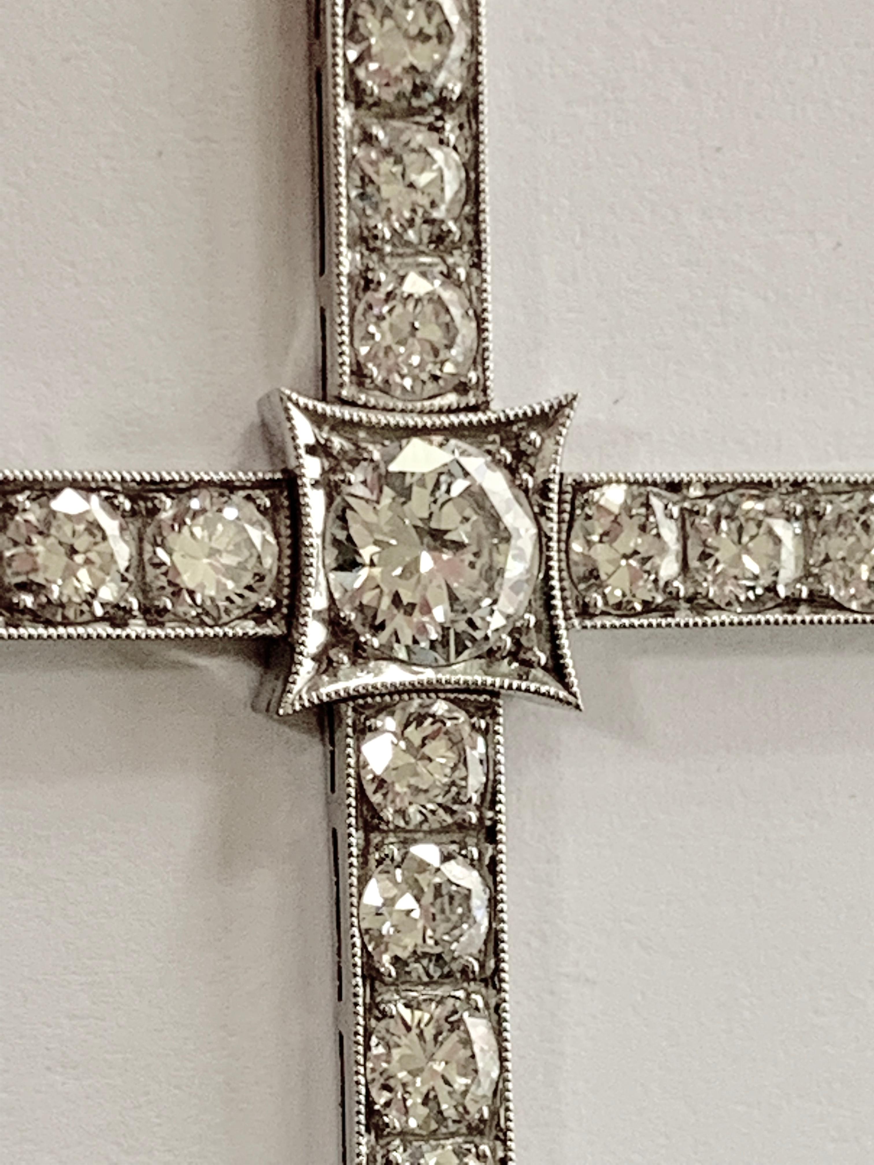 Women's or Men's Antique Platinum Diamond Cross Pendant For Sale