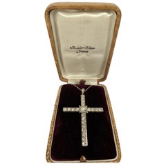 Antique Platinum Diamond Cross Pendant
