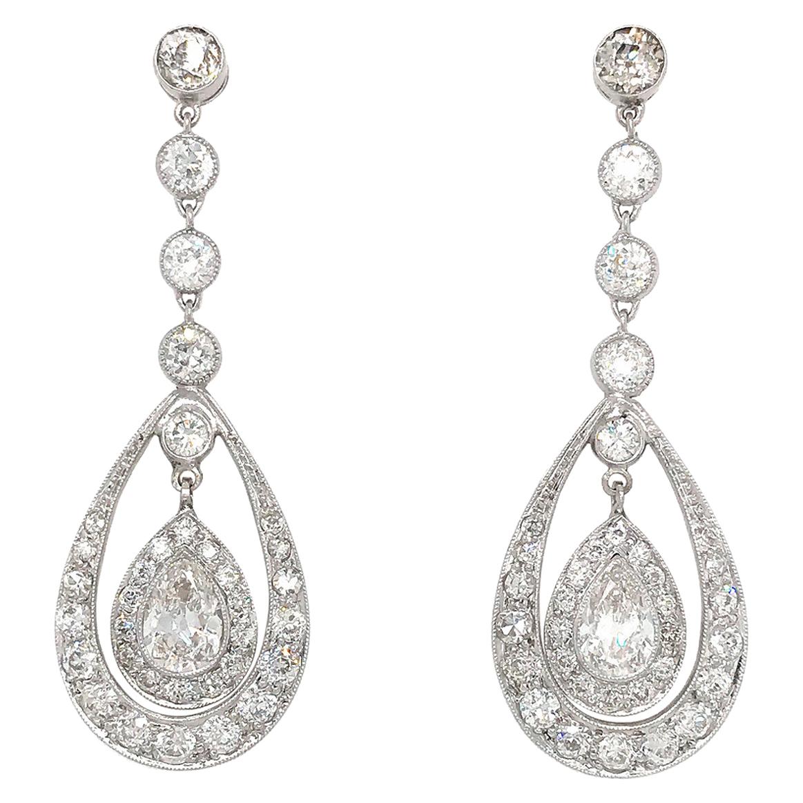 Antique Platinum Diamond Drop Earrings