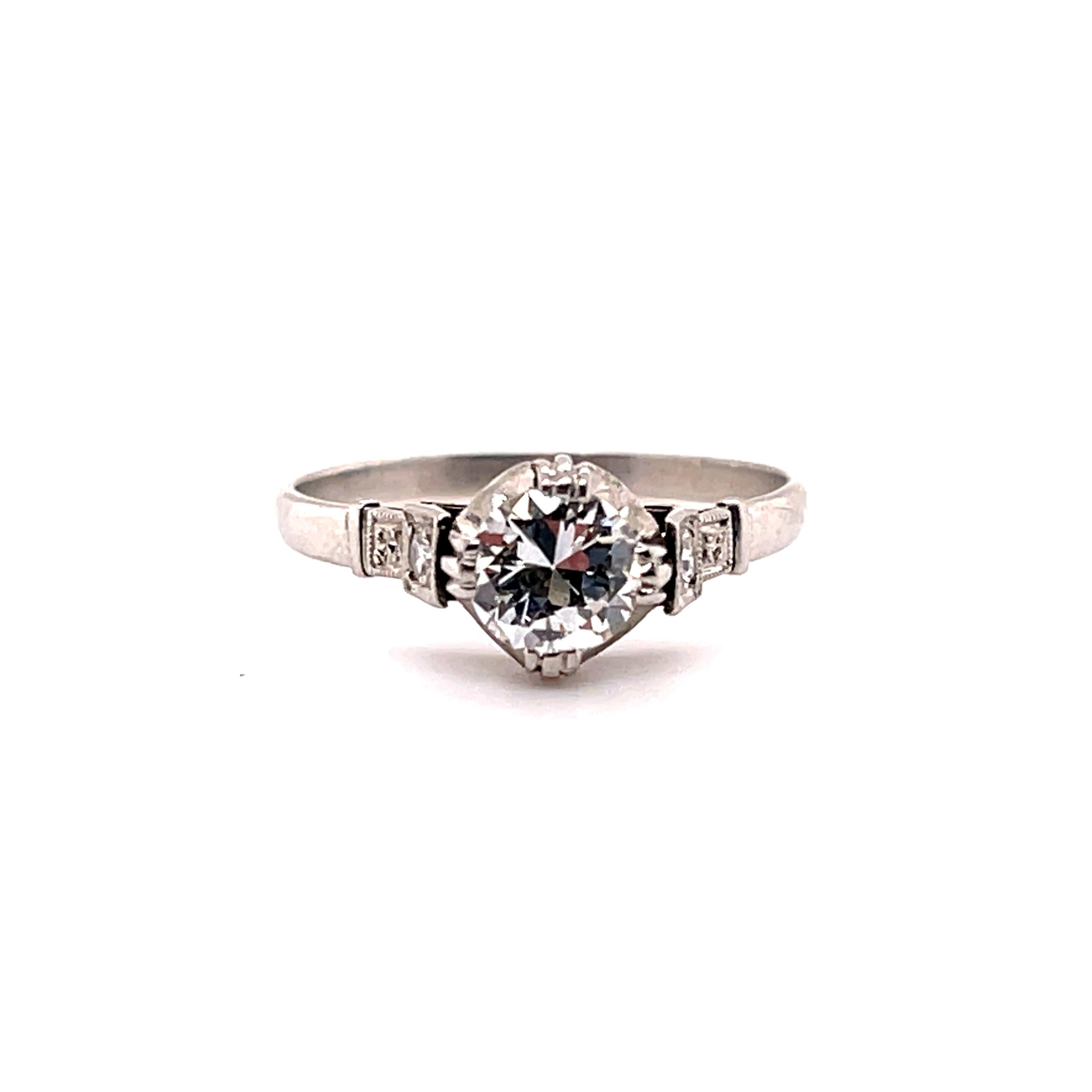 Antique Platinum Diamond Engagement Ring 0.65 ctw In Excellent Condition For Sale In Houston, TX
