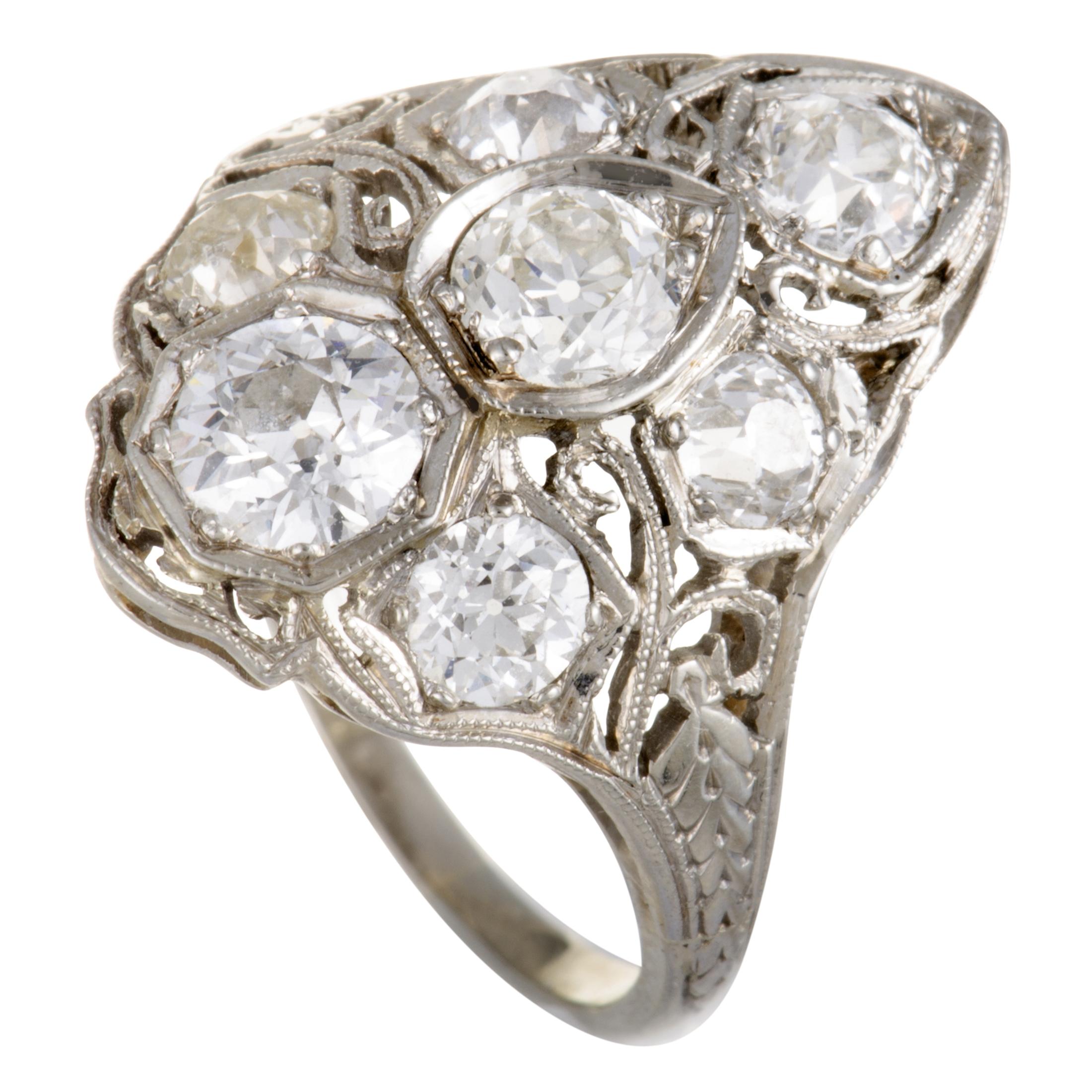 Antique Platinum Diamond Filigree Ring