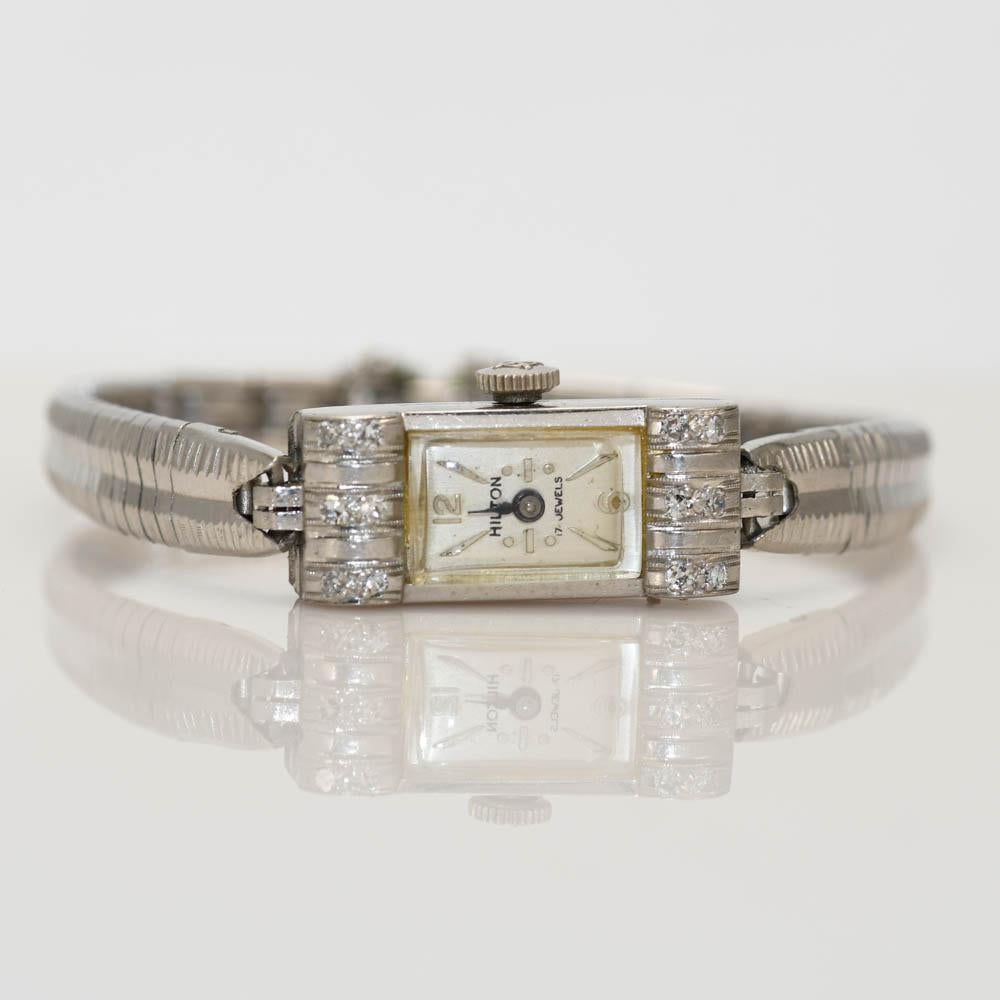 Montre Hilton ancienne en platine et diamants Excellent état - En vente à Laguna Beach, CA