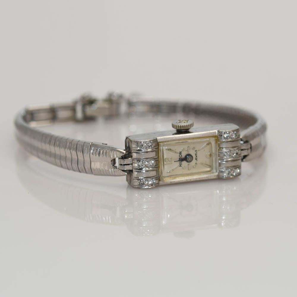 Montre Hilton ancienne en platine et diamants en vente 2