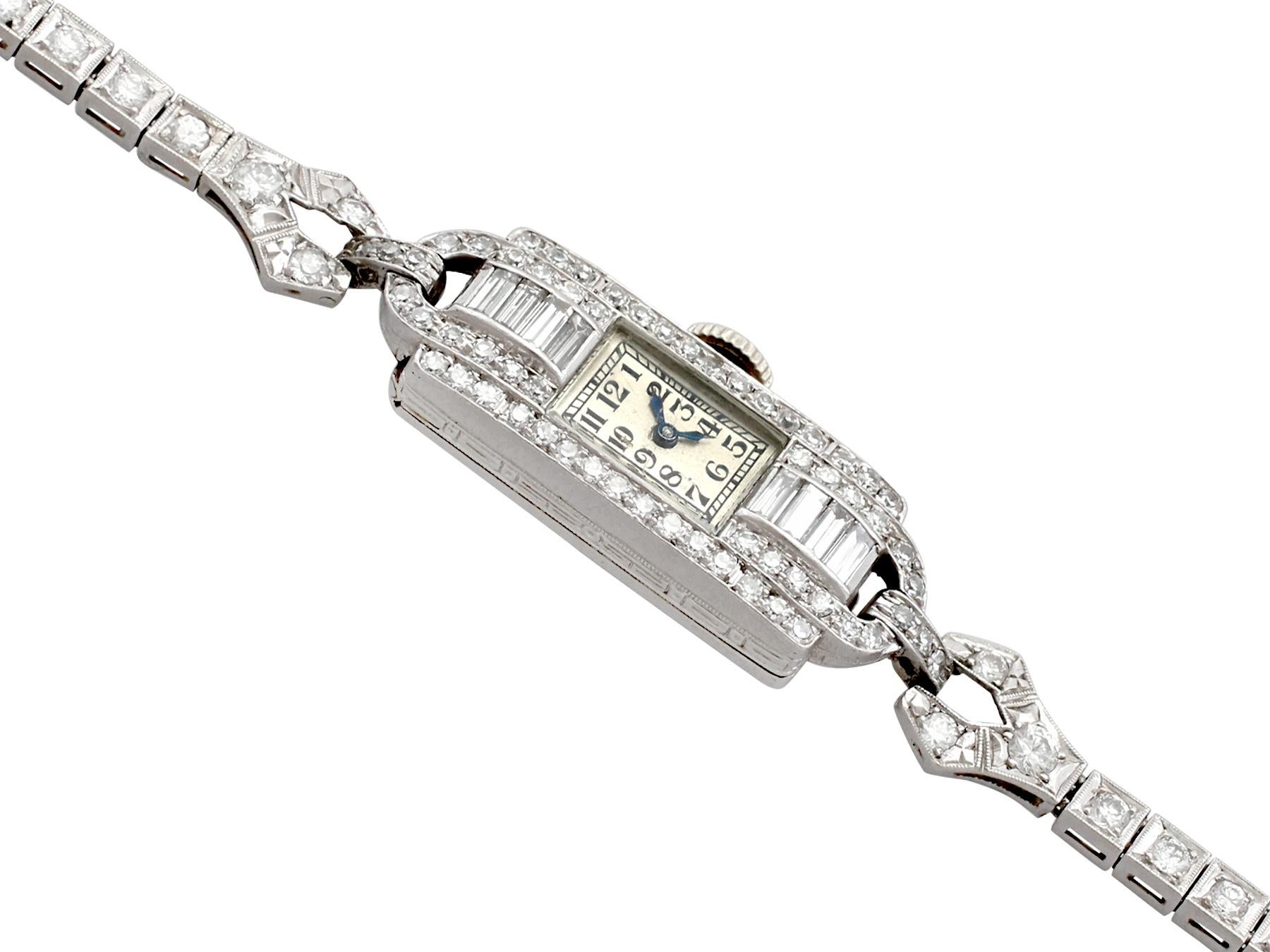 Round Cut Antique Platinum Diamond Manual Wind Cocktail Wristwatch