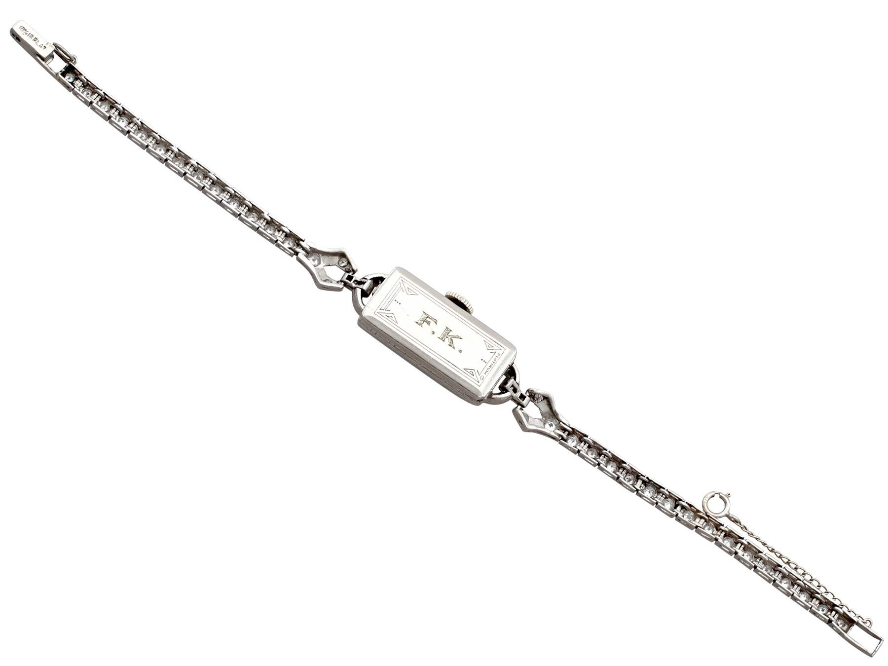 Women's Antique Platinum Diamond Manual Wind Cocktail Wristwatch