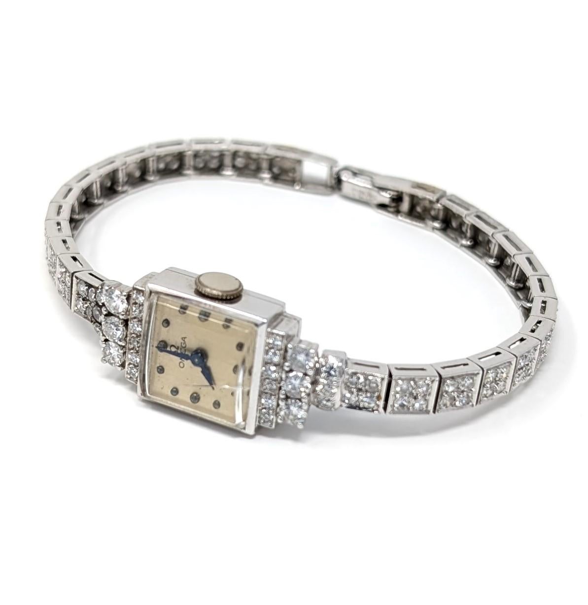 Art déco Antique Platinum Diamond Omega Ladies Wrist Watch Vintage Art Deco en vente