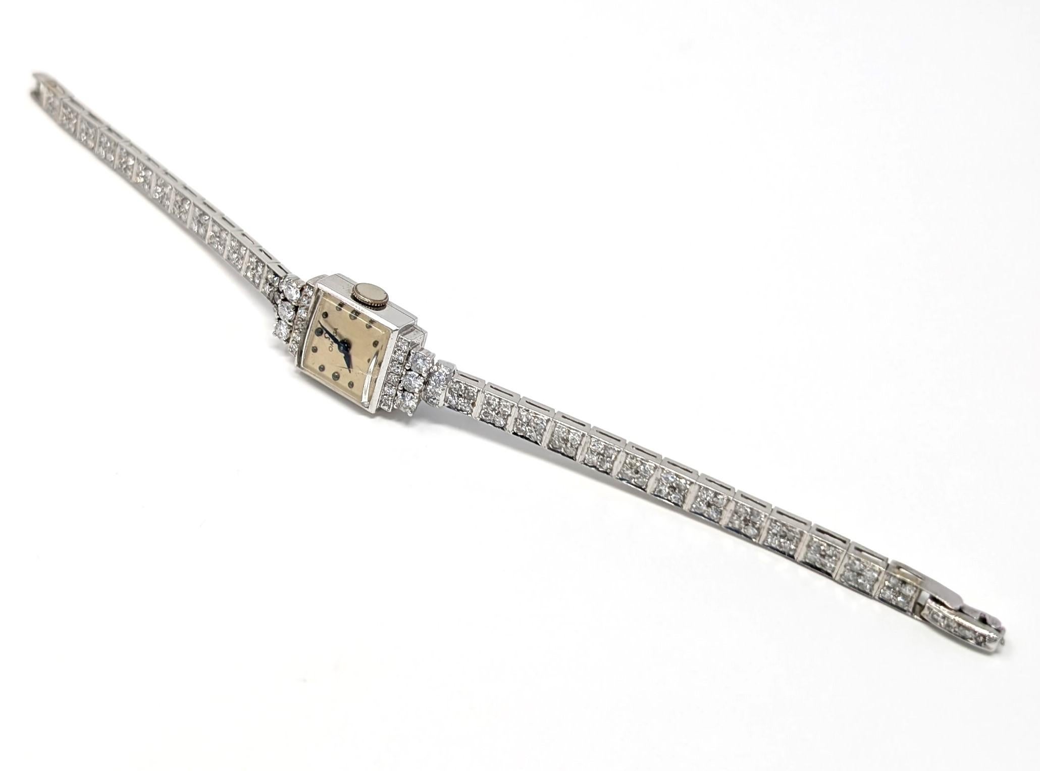 Antique Platinum Diamond Omega Ladies Wrist Watch Vintage Art Deco Pour femmes en vente
