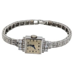 Antique Platinum Diamond Omega Ladies Wrist Watch Vintage Art Deco