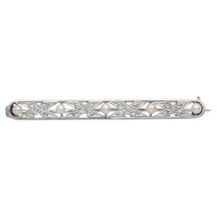 Antique Platinum Diamond Pearl Bar Brooch Antique Platinum Diamond Pearl Bar Brooch