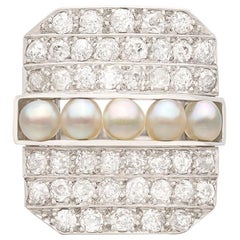 Antique Platinum Diamond 
Pearl Ring