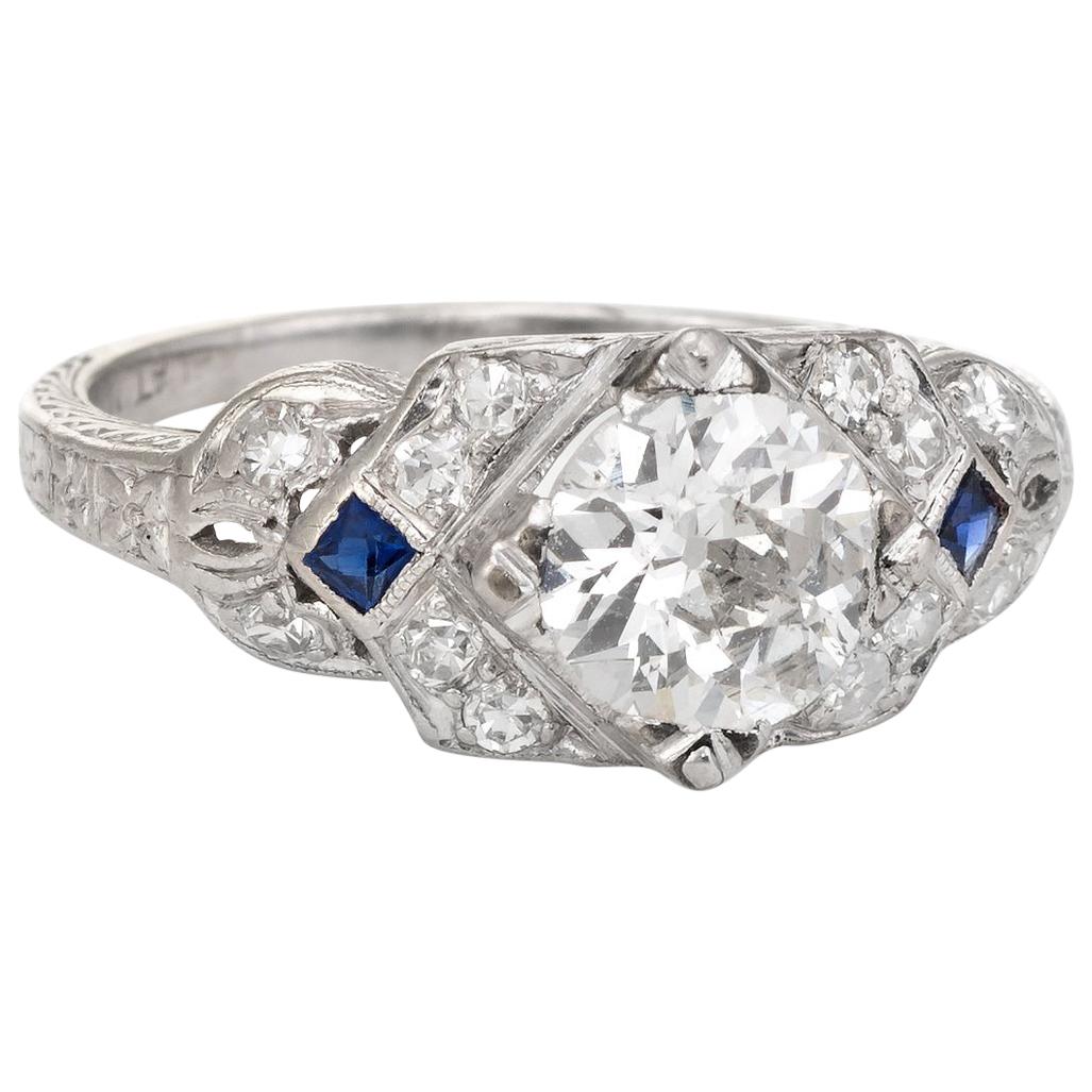 Antiker antiker Platin-Diamant-Ring Art Deco 1,24 Karat Vintage Fine Jewelry
