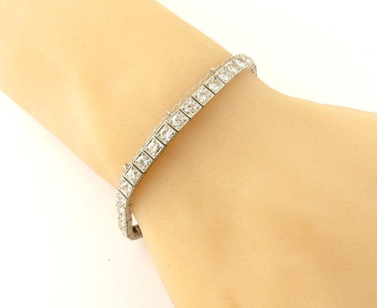 Antique Platinum Diamond Tennis Bracelet 4.4 Carat at 1stDibs antique diamond tennis bracelet