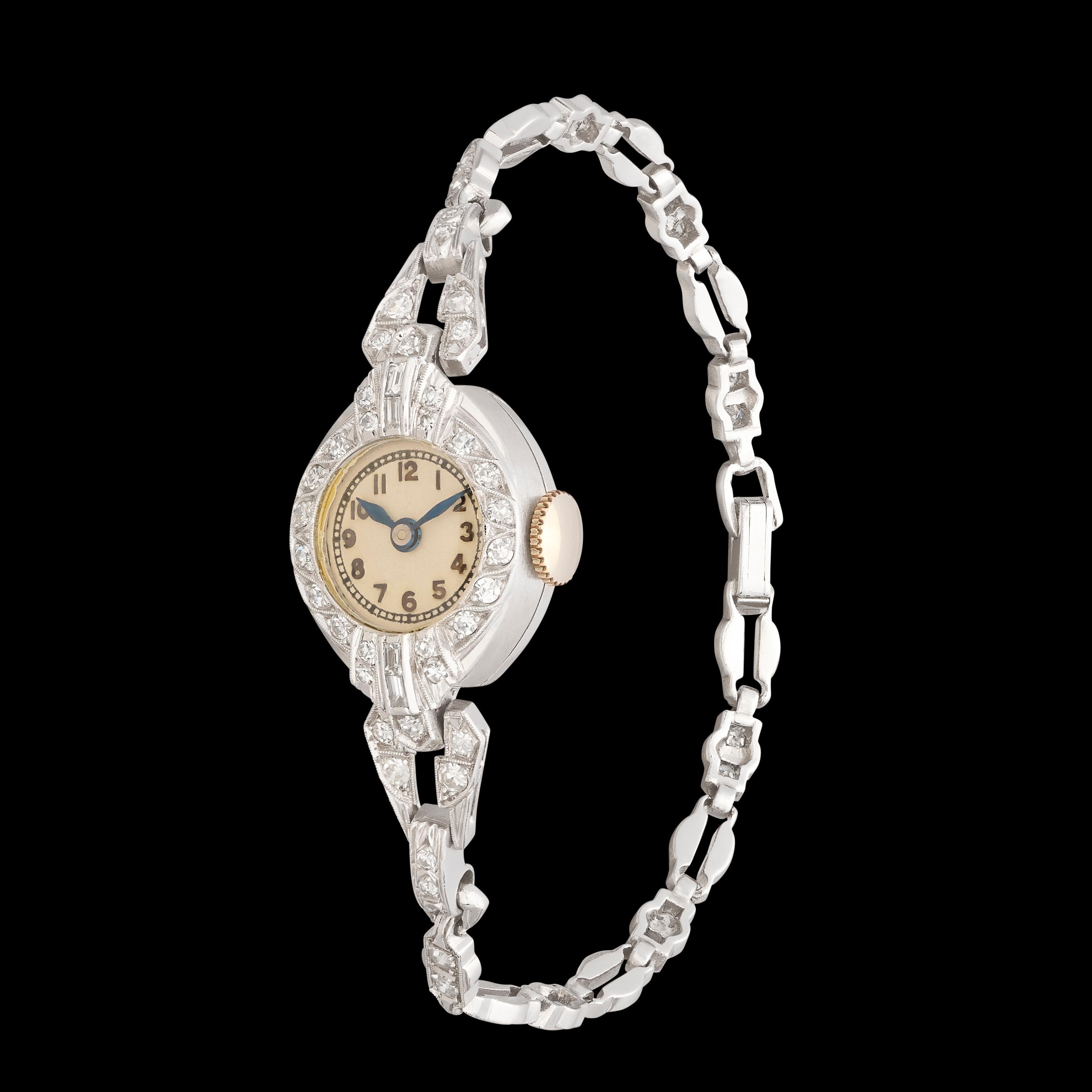 Antike Platin-Diamant-Armbanduhr im Angebot 1