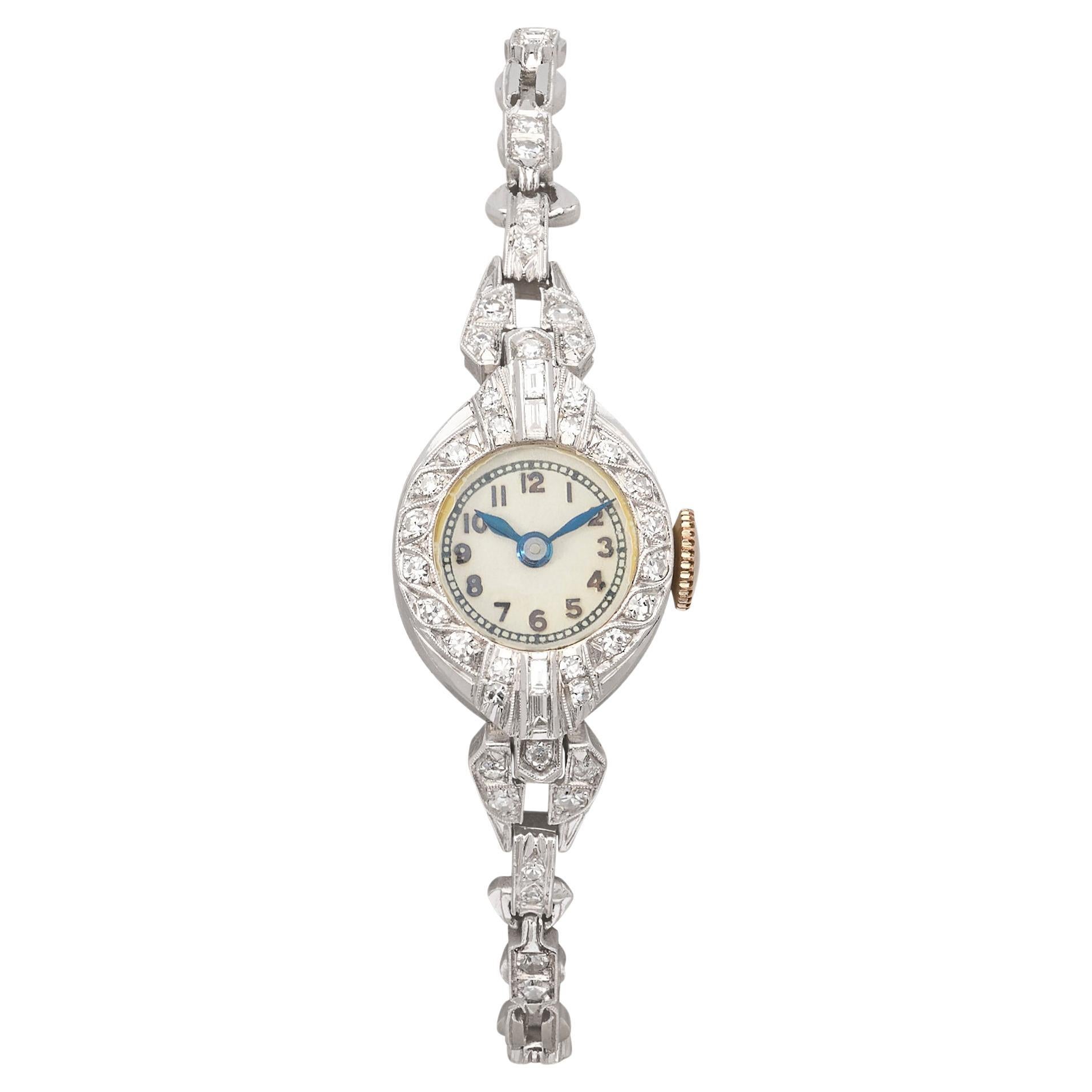 Antique Platinum Diamond Wristwatch For Sale