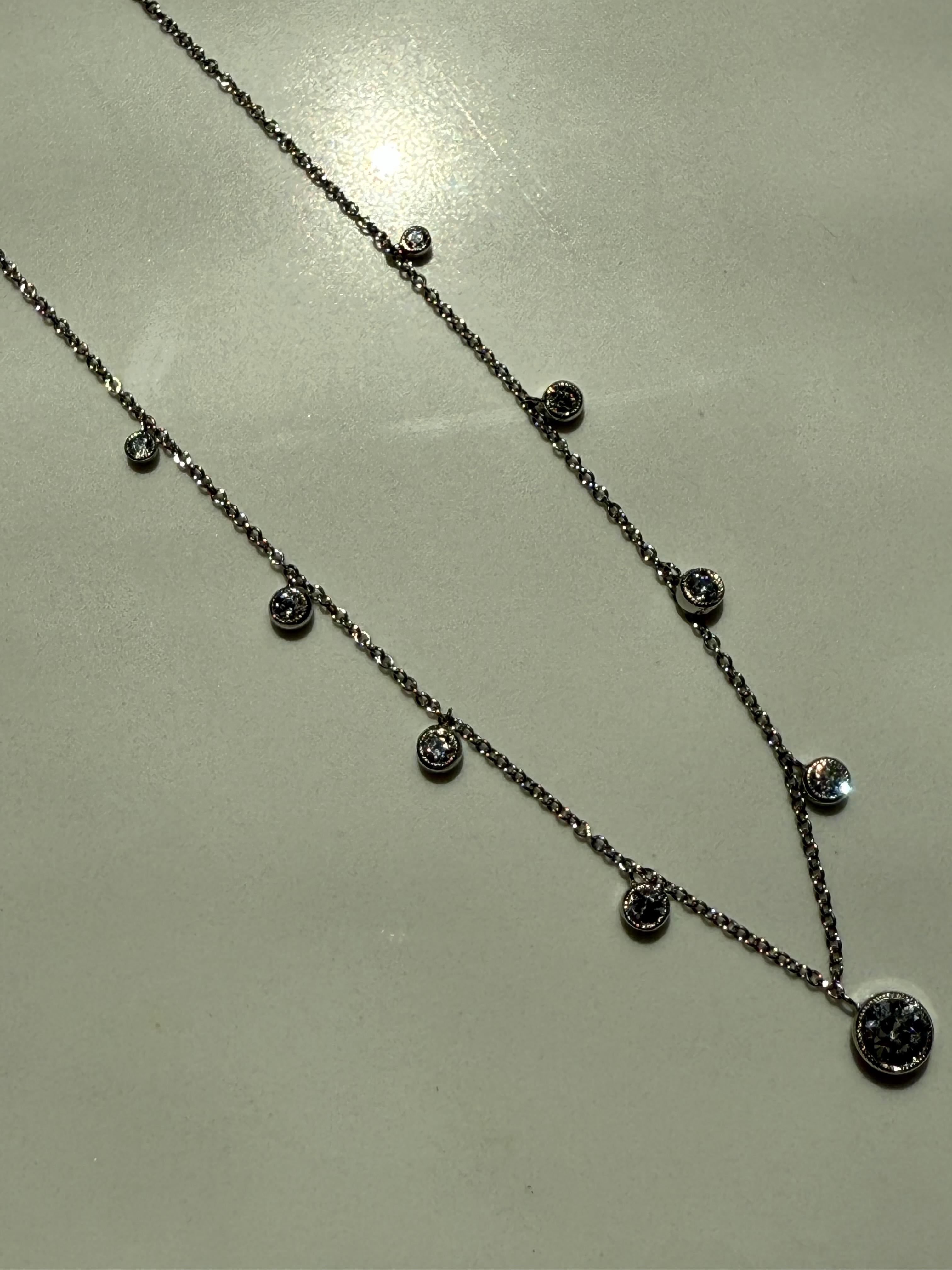 Collier ancien à franges en platine et diamants au mètre - 1,10 carat. Bon état - En vente à San Francisco, CA
