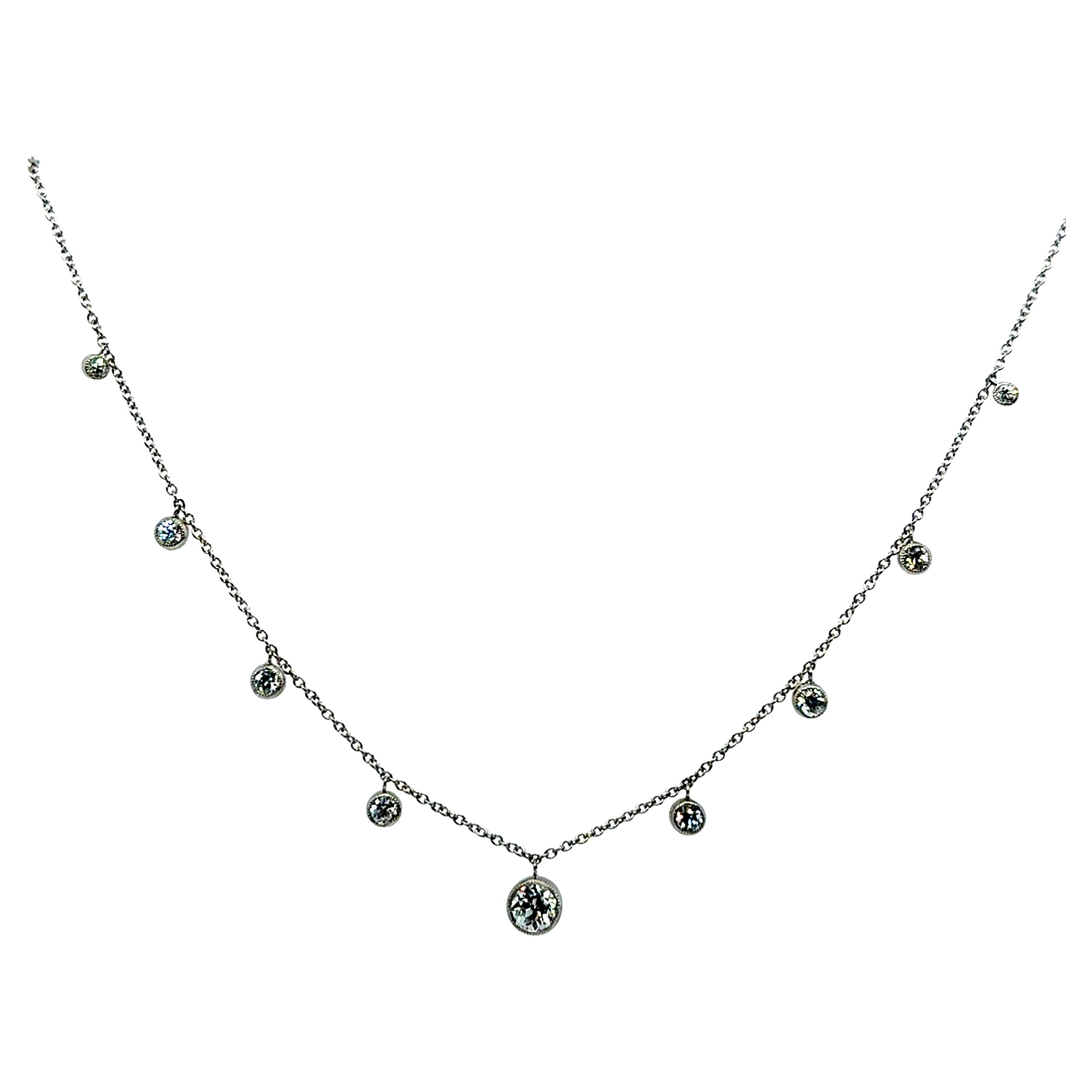 Antique Platinum Diamonds by the Yard Fringe Style Necklace - 1.10CT.