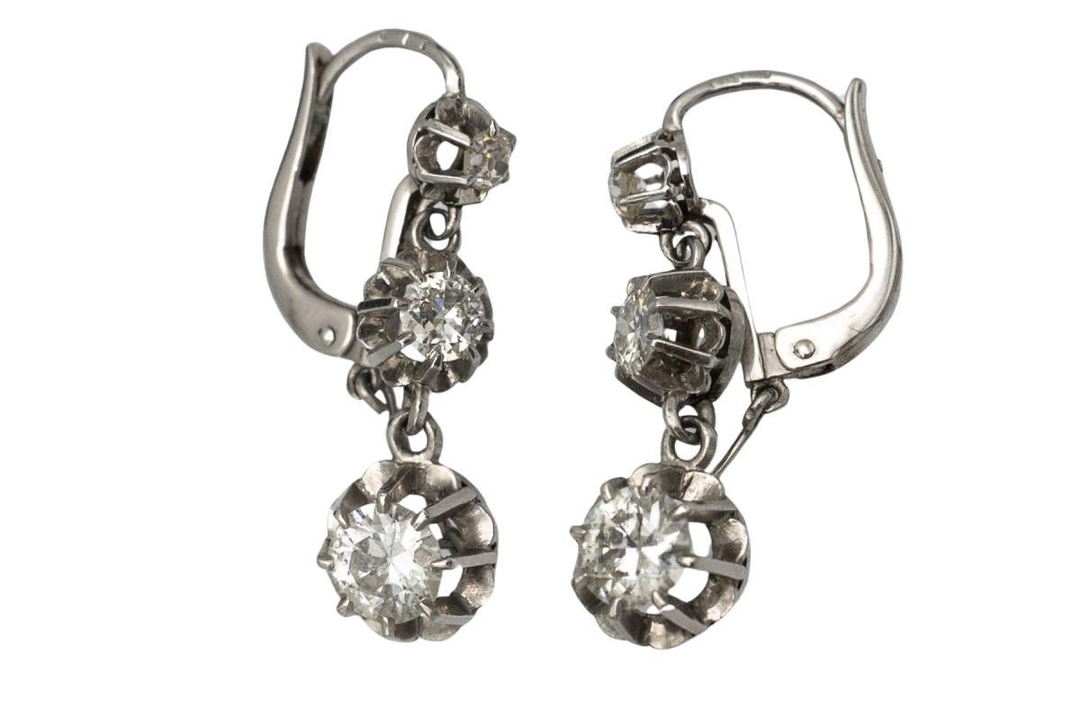 Belle Époque Antique platinum earrings with diamonds 1.85ct, France, early 20th century. For Sale