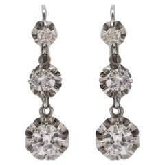 Antique platinum earrings with diamonds 1.85ct, France, early 20th century.