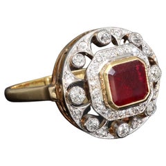 Anello antico di platino edoardiano con rubino e diamanti da 1,8 carati, gioielli edoardiani del 1900