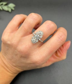Antique Platinum, Edwardian 2 Carat Diamond Upfinger Oval Shaped Ring