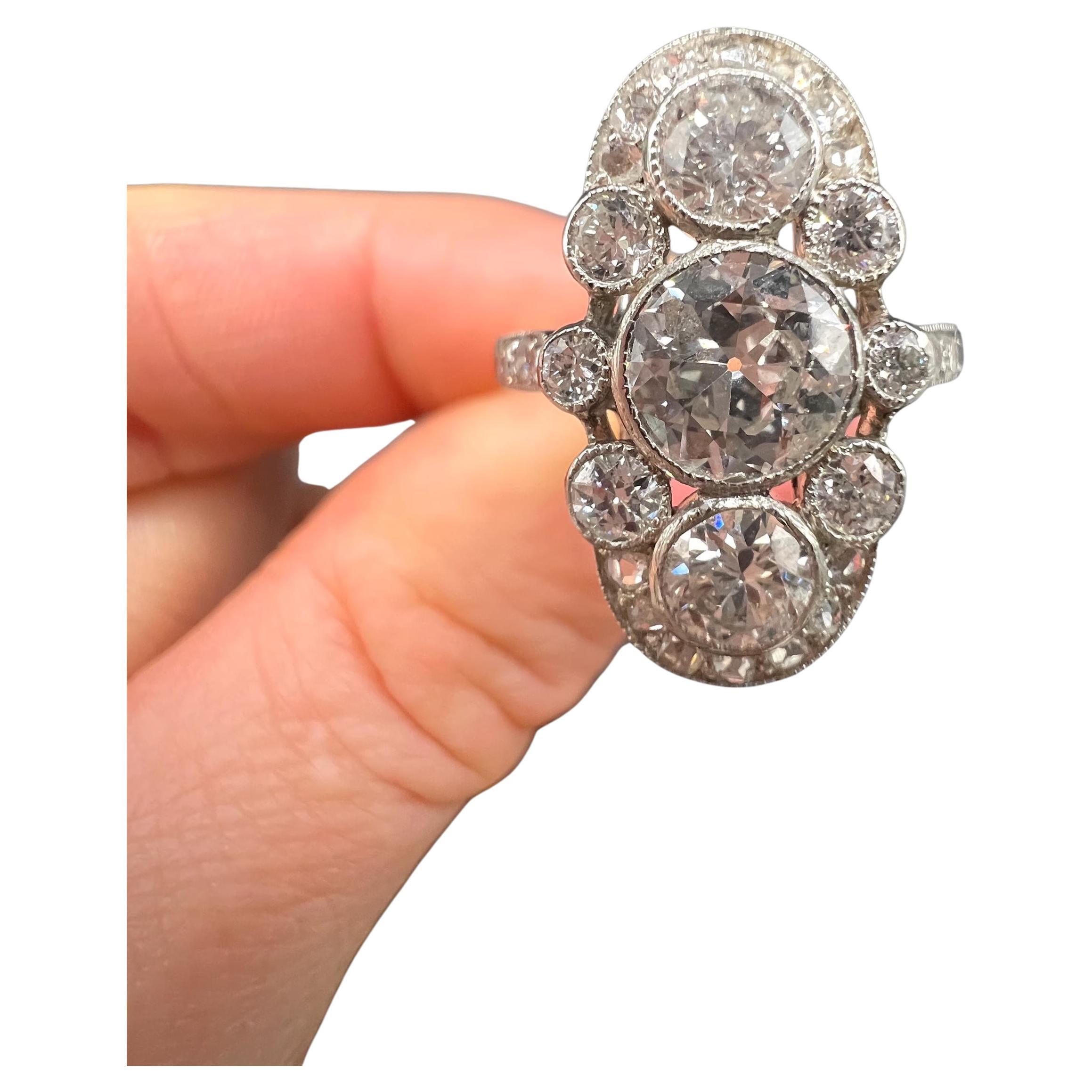 Antique Platinum, Edwardian 2 Carat Diamond Upfinger Oval Shaped Ring For Sale