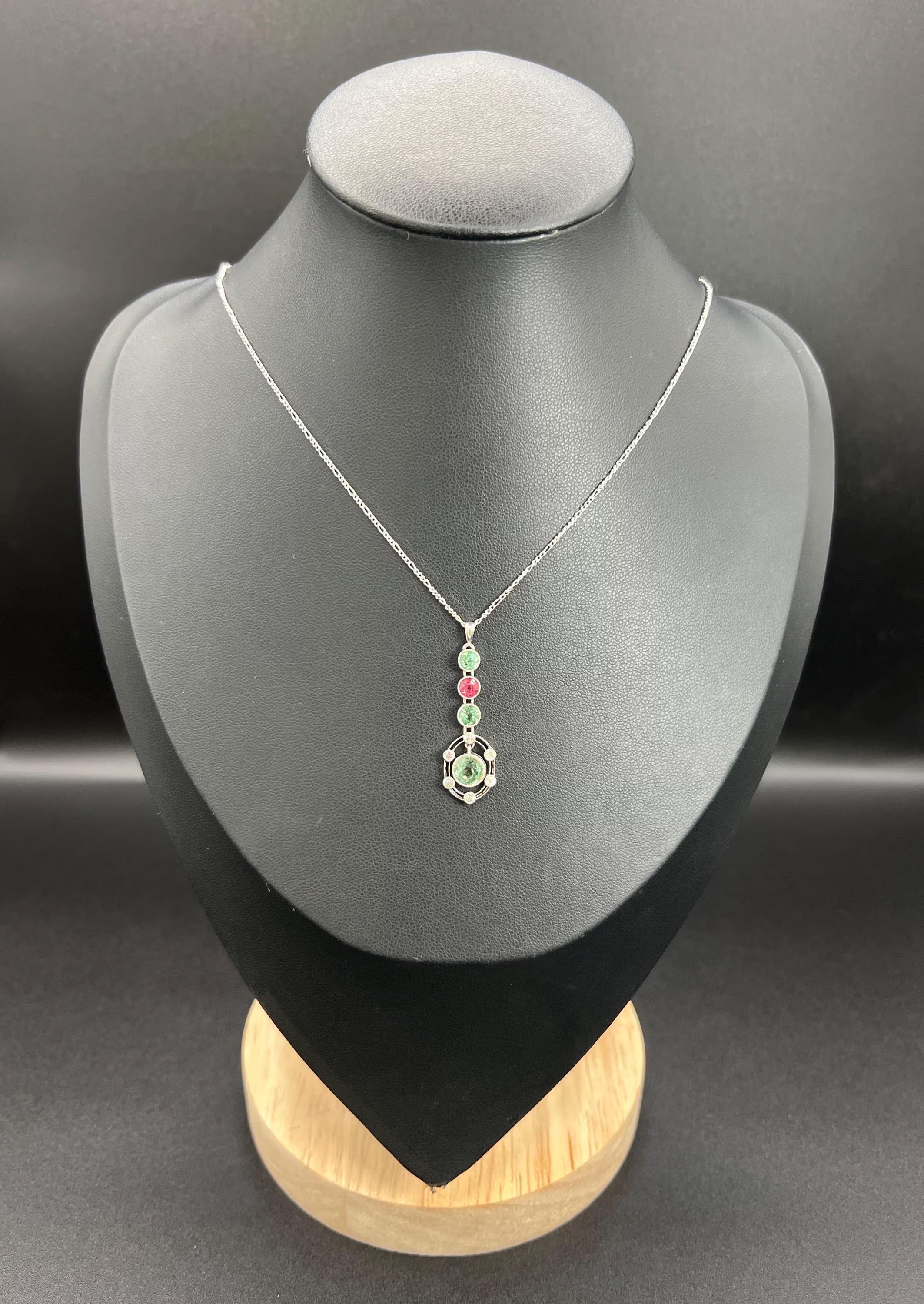 Pendentif Suffragette édouardien ancien en platine, diamant, tourmaline rose et verte en vente 6